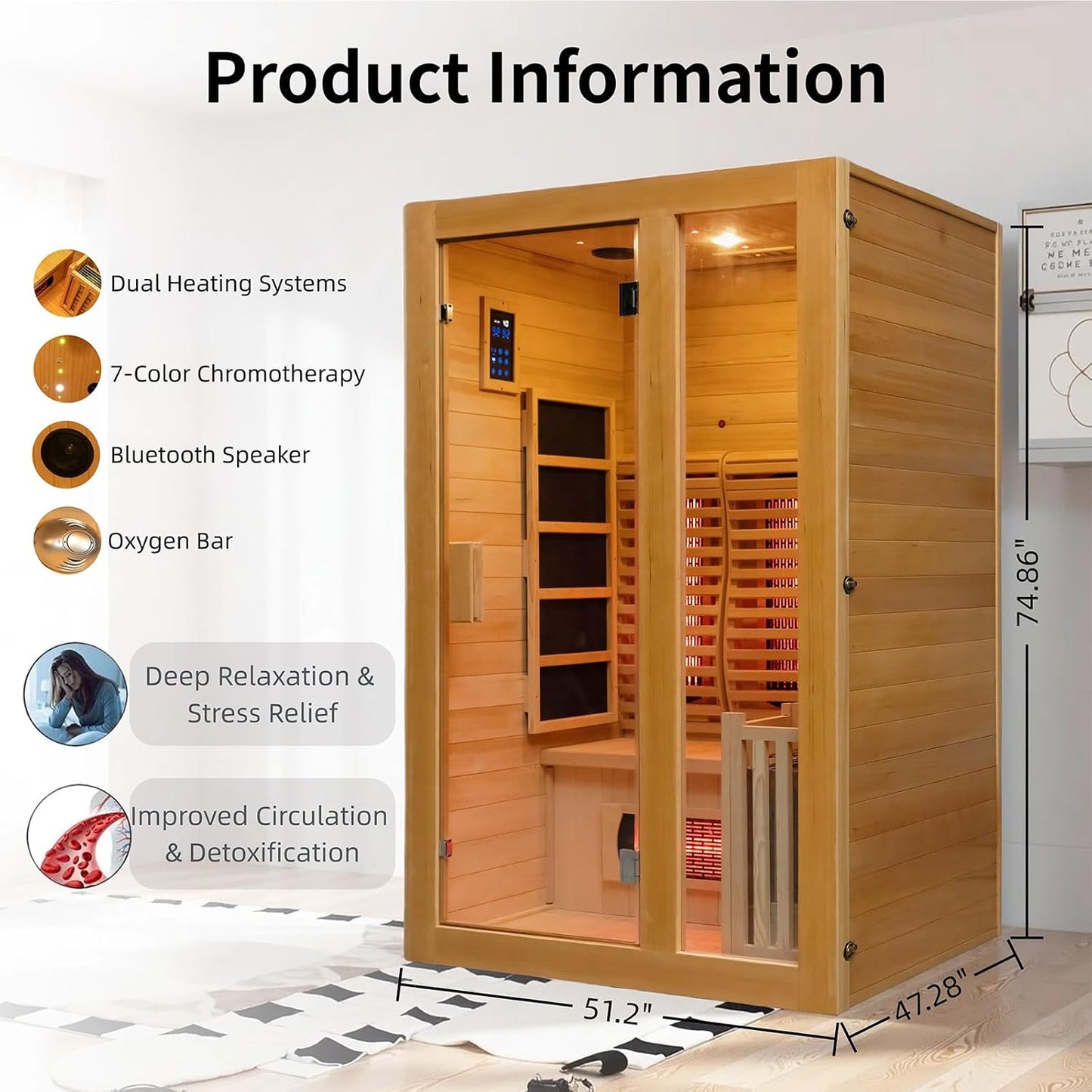 2 Person Full Spectrum Infrared & Traditional Steam Hybrid Indoor Sauna