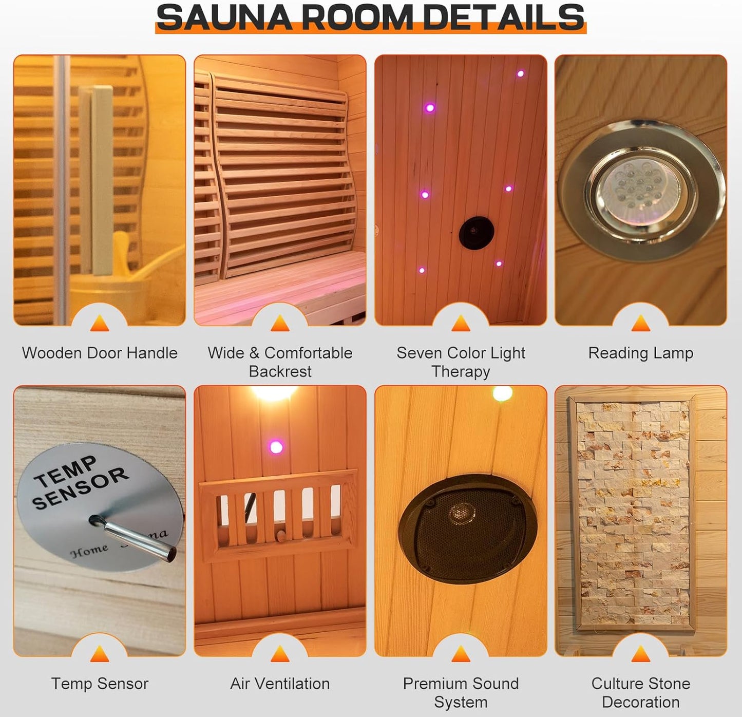 2 Person Canadian Hemlock Indoor Sauna 6 KW Heater with WiFi