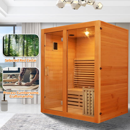 2 Person Canadian Red Cedar Luxurious Indoor Sauna with 3.5 KW Harvia Stove Heater