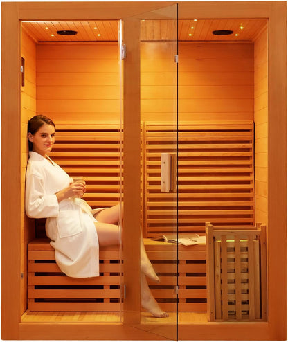 2 Person Canadian Red Cedar Luxurious Indoor Sauna with 3.5 KW Harvia Stove Heater