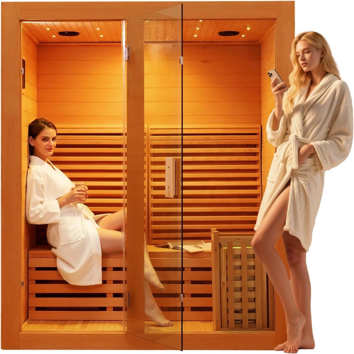 2-3 Person Canadian Red Cedar Indoor Finnish Sauna with 4.5 KW Harvia Stove Heater WiFi