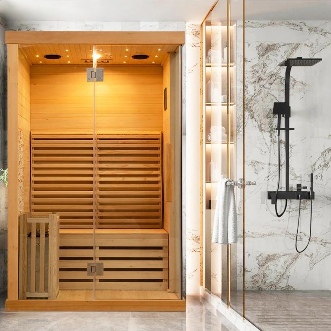 2 Person Canadian Hemlock Indoor Sauna 6 KW Heater with WiFi