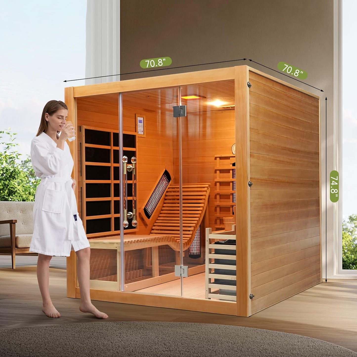 Indoor Hybrid Hemlock  Sauna with Recliner for 2 or 3 People