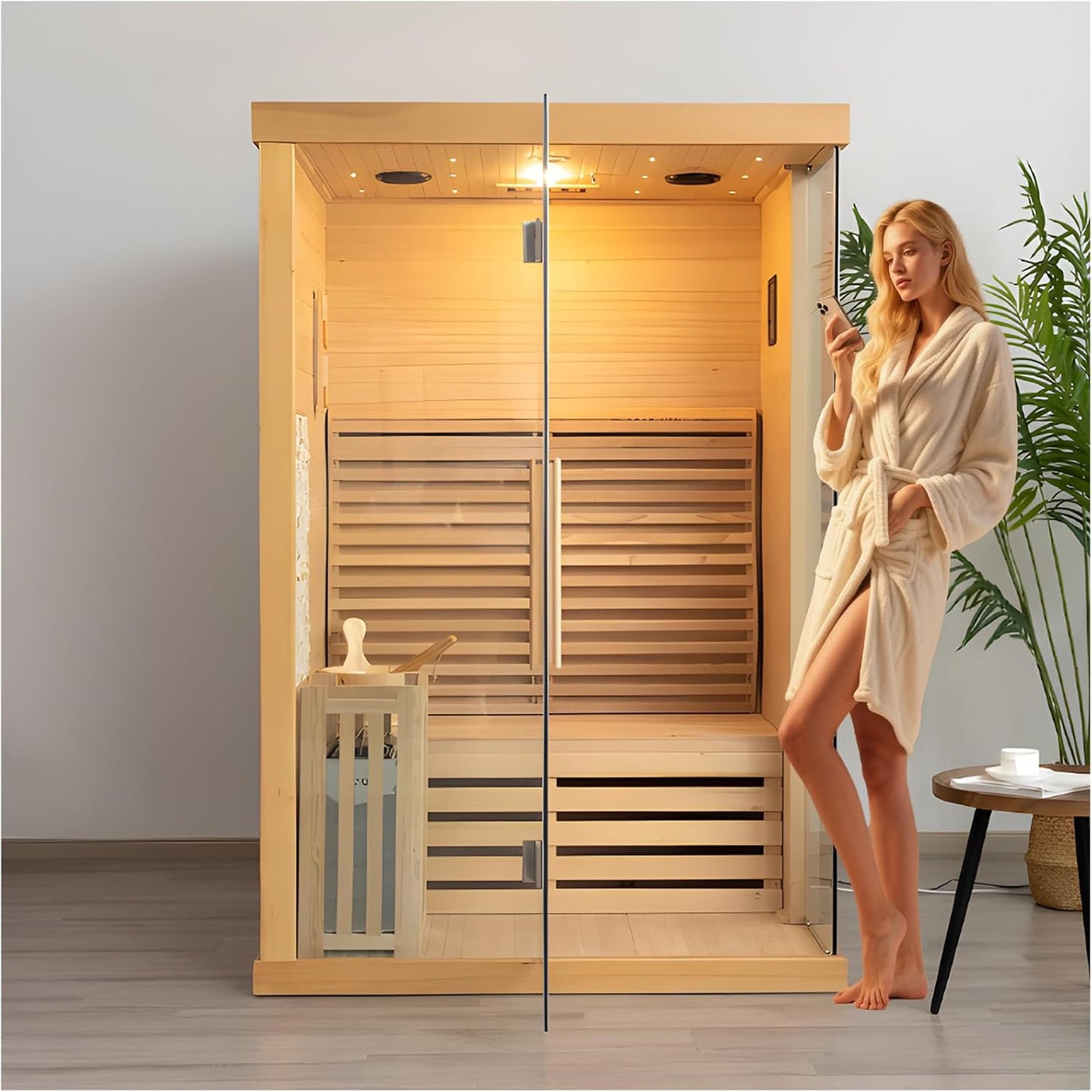 2 Person Canadian Hemlock Indoor Sauna 6 KW Heater with WiFi