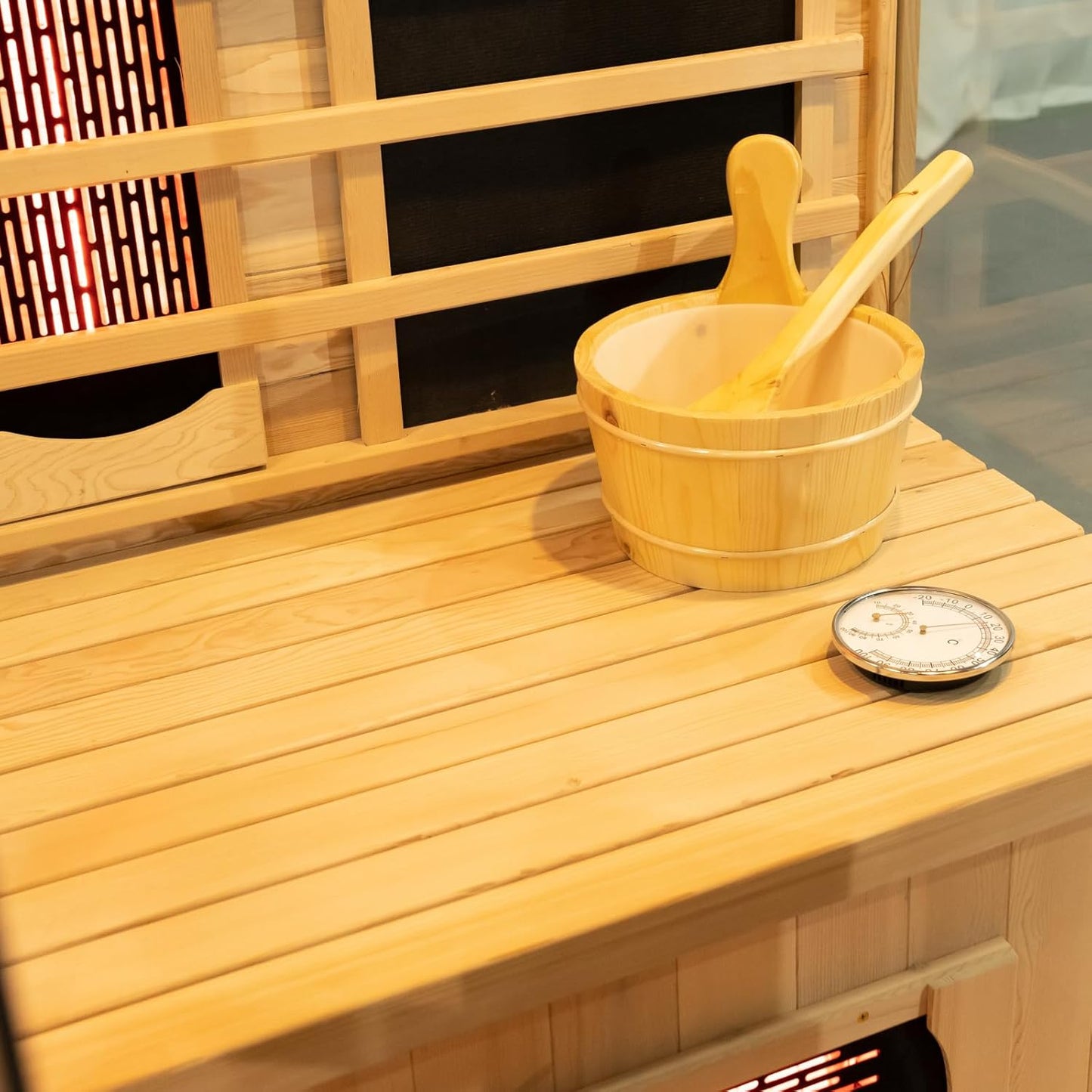 ZONEMEL Hybrid Wooden Sauna for 2-3 Person, Far Infrared & Steam Dual-System, 2100W 220V, 3.5KW Heater, 6 Heating Elements and Sauna Stove, 8mm Tempered Glass, Oxygen Bar, 7-Color Lights