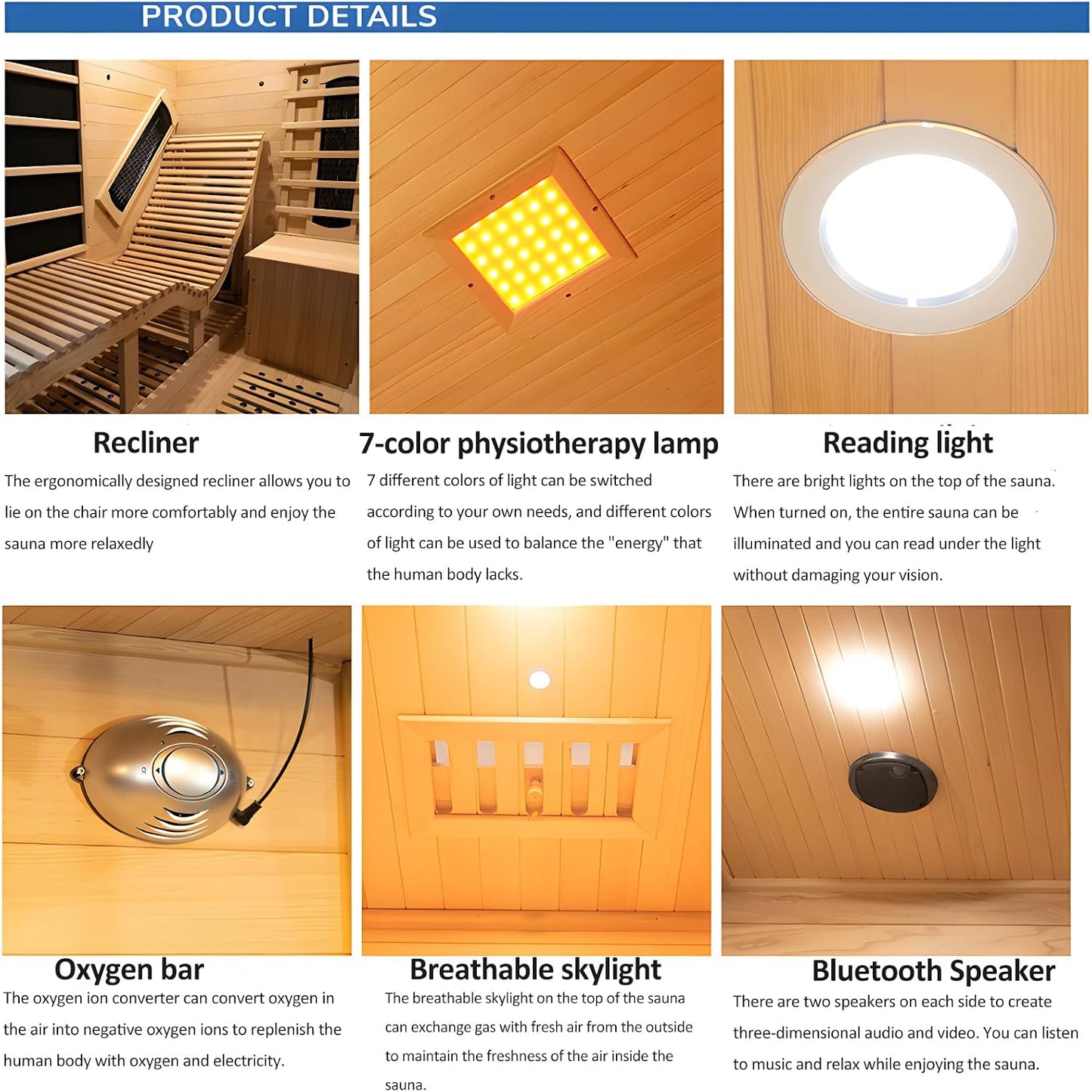 Infrared 2 Person Wooden Sauna Room with Recliner, Canadian Hemlock Outdoor 3400 Watt, Rainproof Roof, 220V, WiFi Control