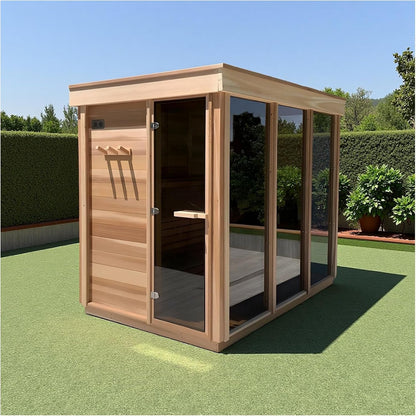 Outdoor Corner Steam Sauna for 2-4 Person – Discounted Left‑Door Model with Minor Cosmetic Defects, Canadian Hemlock, 6KW ETL Heater, Modern Sauna Box with Waterproof Asphalt Tiles, 220V (0‑195℉)