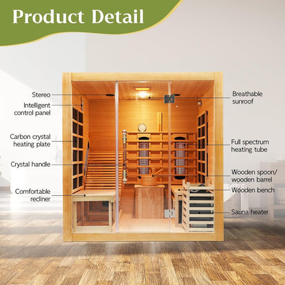 Indoor Hybrid Hemlock  Sauna with Recliner for 2 or 3 People