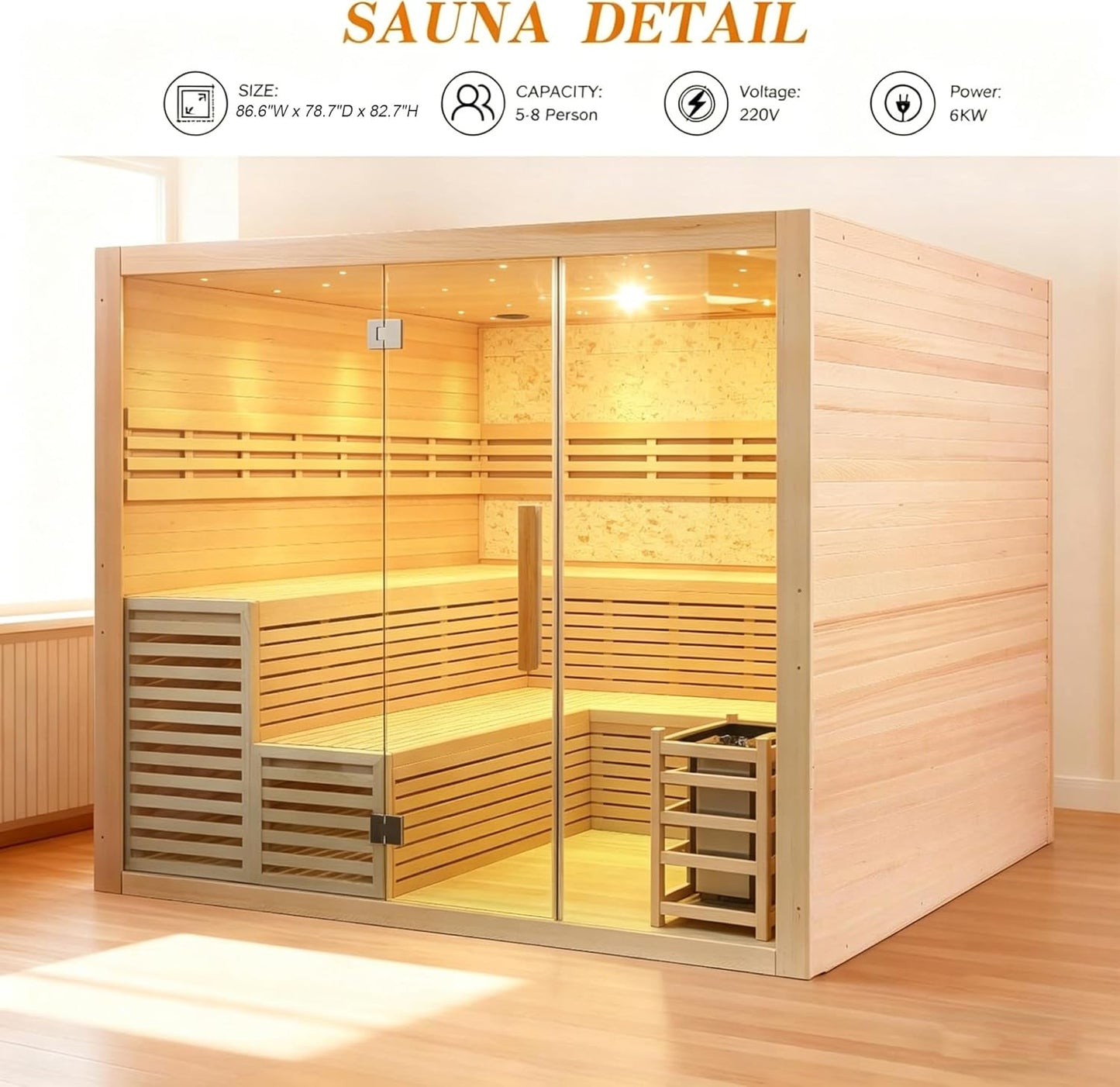 6 or 8 Person Indoor Traditional Steam Sauna