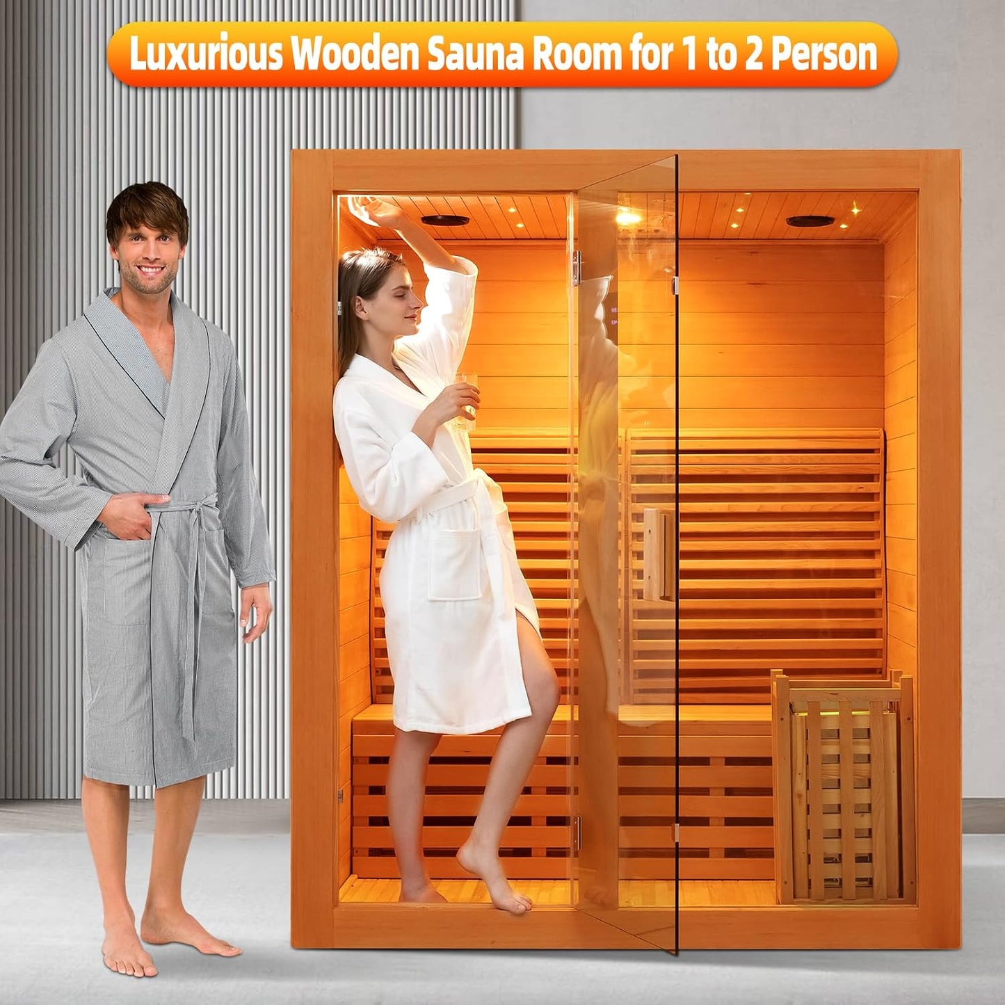 2 Person Canadian Red Cedar Luxurious Indoor Sauna with 3.5 KW Harvia Stove Heater