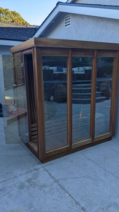 Outdoor Corner Steam Sauna for 2-4 Person, Canadian Red Cedar, 6KW ETL Harvia Heater, Modern Sauna Box with Waterproof Asphalt Tiles, Left Door, 220V (0-195℉)