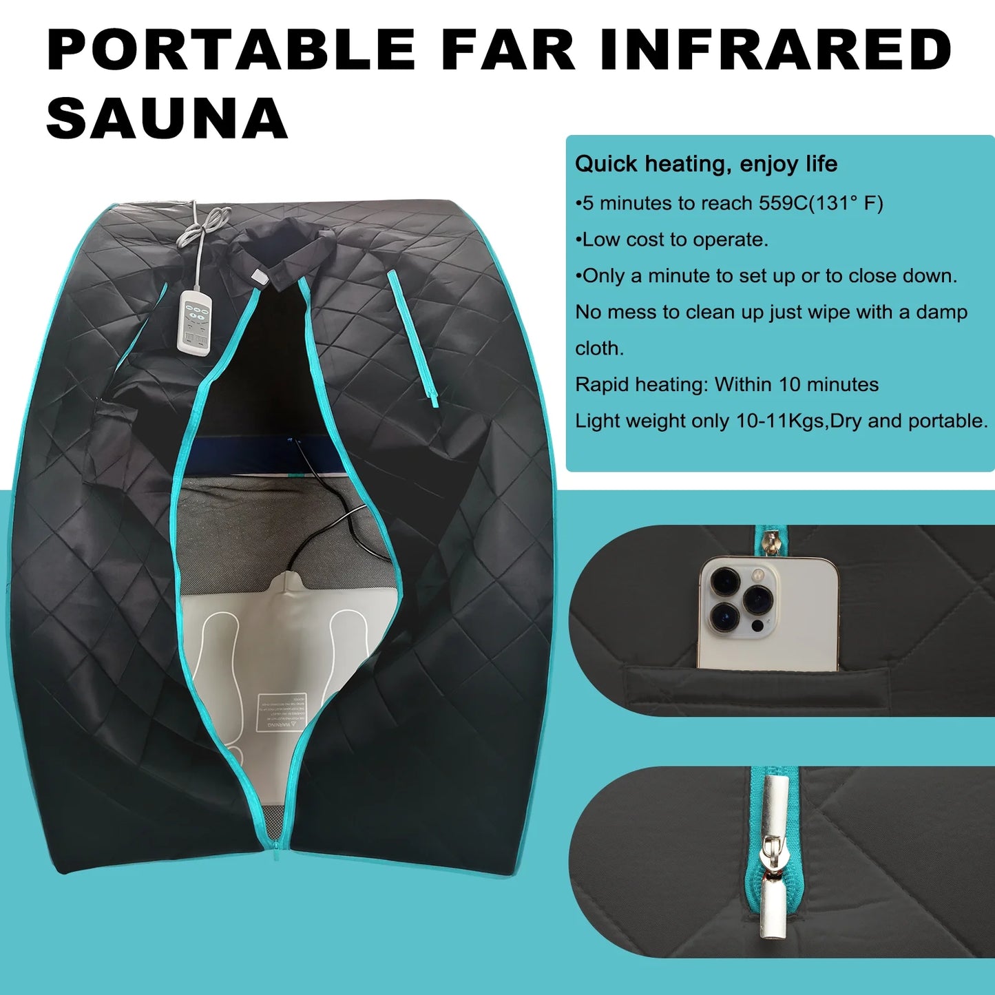 Zonemel Infrared Portable Sauna Kits 1 Person 1050W Home Spa Full Body, L 27.6" x W 31.5" x H 37.8"