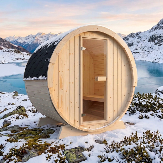 Indoor and Outdoor Barrel Steam Sauna with 4.5KW Heater, Pine, Tempered Glass, Mostly for 2 People