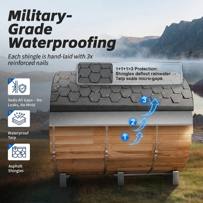 Indoor and Outdoor Barrel Steam Sauna with 4.5KW Heater, Pine, Tempered Glass, Mostly for 2 People