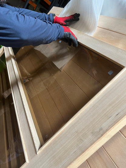 Outdoor Corner Steam Sauna for 2-4 Person – Discounted Left‑Door Model with Minor Cosmetic Defects, Canadian Hemlock, 6KW ETL Heater, Modern Sauna Box with Waterproof Asphalt Tiles, 220V (0‑195℉)